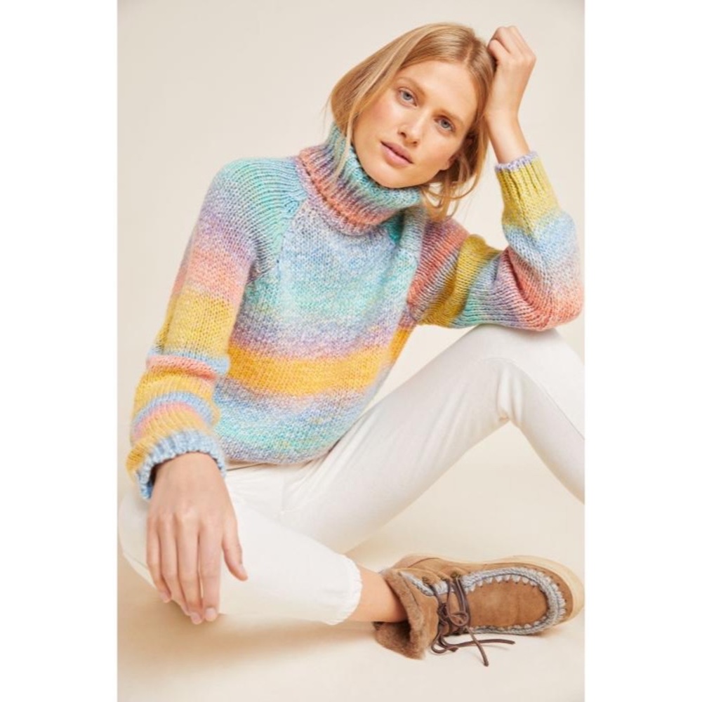 Anthro t.la rainbow turtleneck sweater